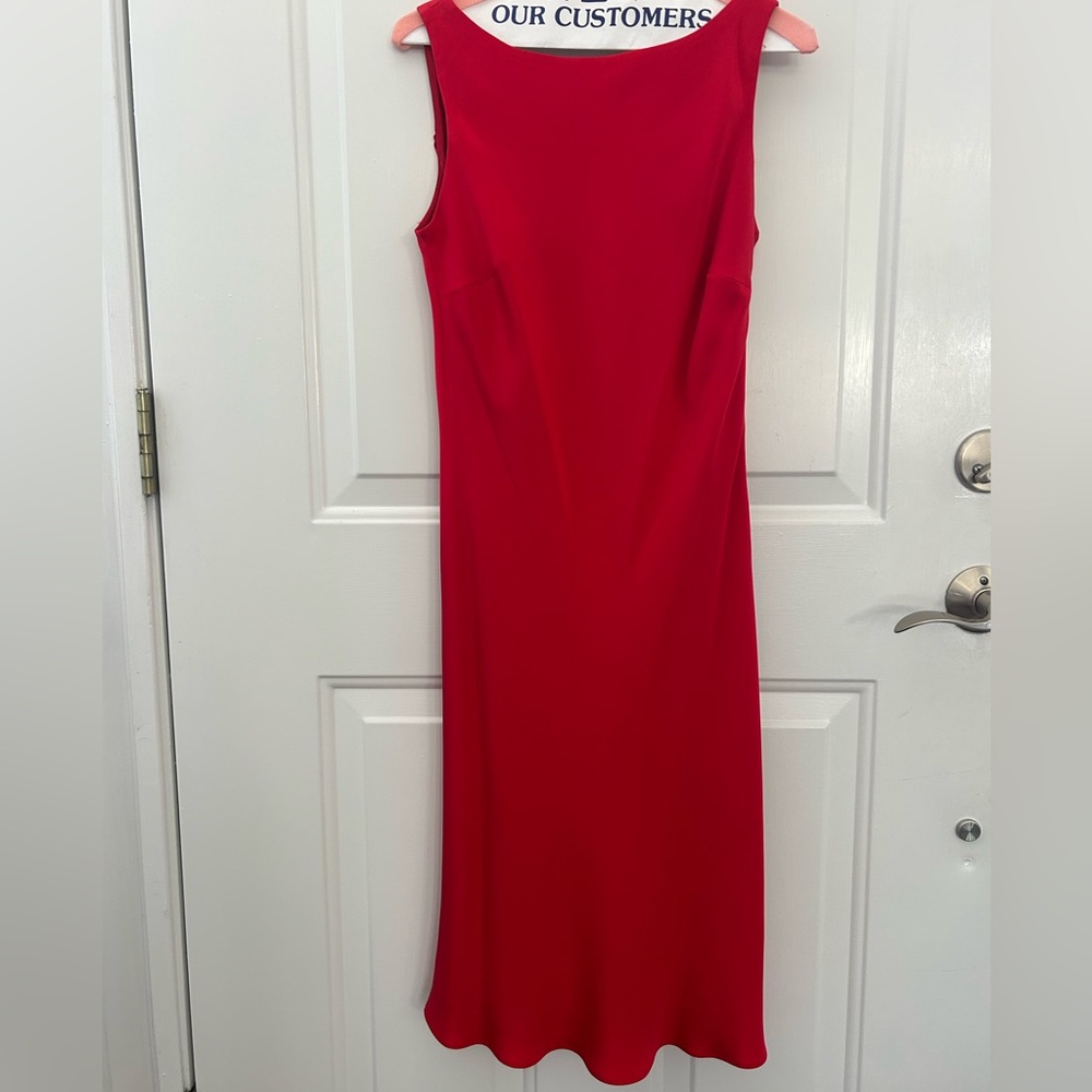 Silk Red Sleeveless Back Drape Dress Size 4 by Flores & Flores - Picture 2 of 12